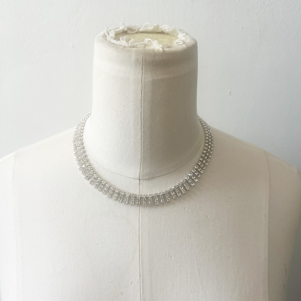 J.Crew Silver Tone Clear Crystal Fringe Statement Bib Necklace Glam NWT